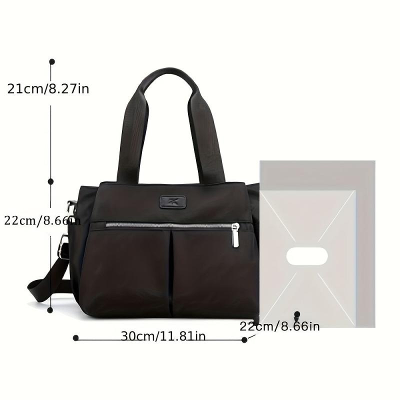 Large Capacity Versatile Shoulder Bag Zipper Solid Stylish Handbag Nylon