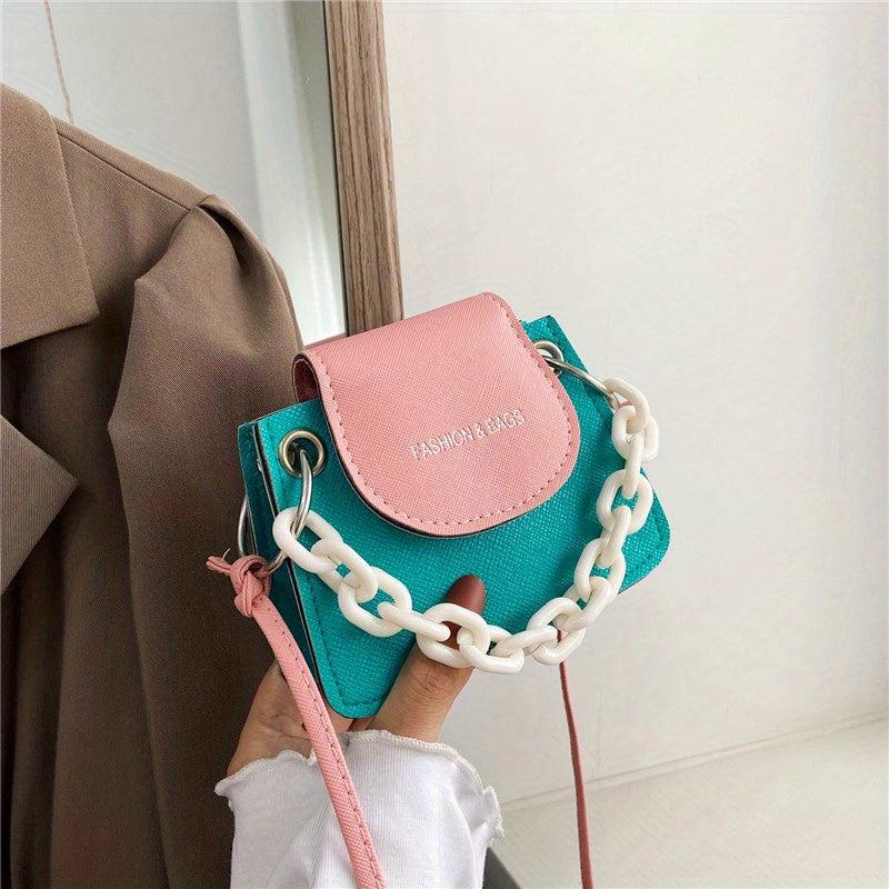 Women's Mini Contrast Crossbody Bag Square Cell Phone Handbag & Shoulder Purse