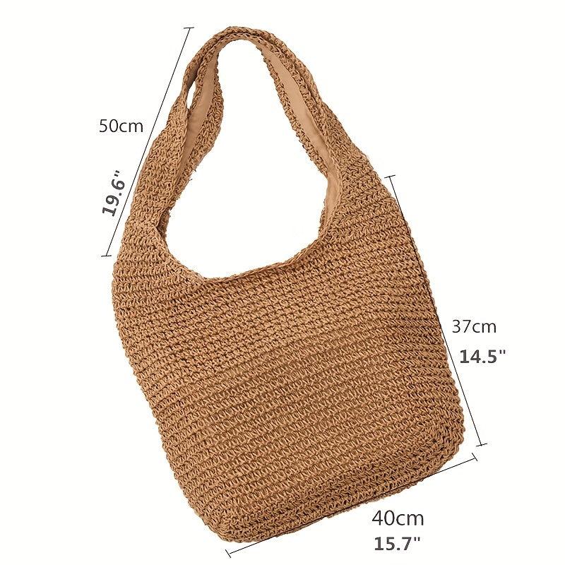 Large Capacity Straw Tote Bag for Women - Boho Style Shoulder Bag