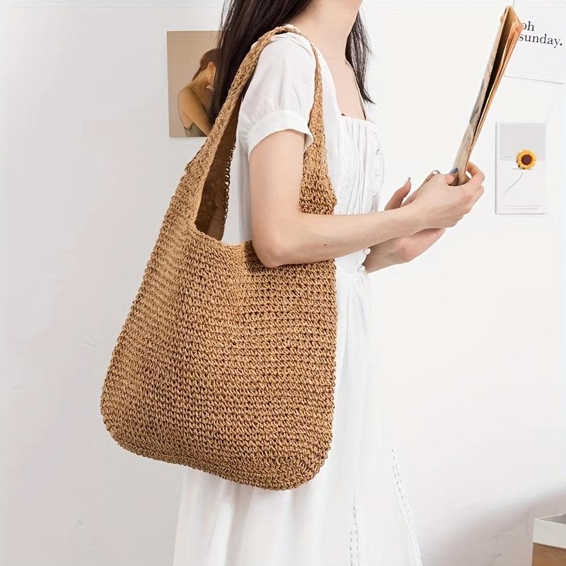 Large Capacity Straw Tote Bag for Women - Boho Style Shoulder Bag