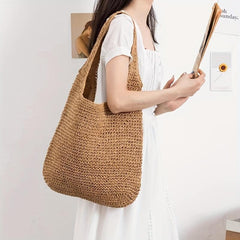 Large Capacity Straw Tote Bag for Women - Boho Style Shoulder Bag