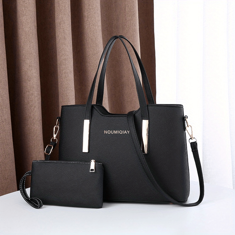 2Pcs Tote Bag Set Women Handbags Clutch Purse Solid Crossbody Bag