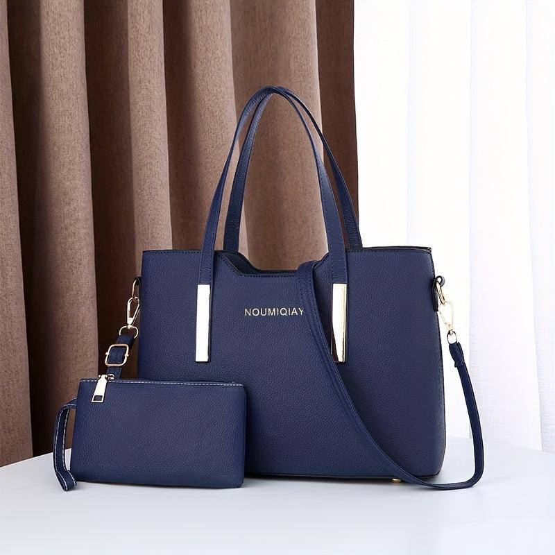 2Pcs Tote Bag Set Women Handbags Clutch Purse Solid Crossbody Bag