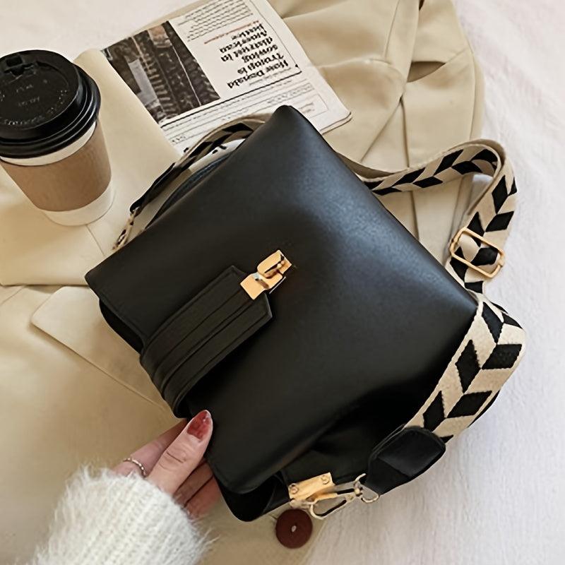 Geometric Strap Crossbody Bag Faux Leather Shoulder Purse