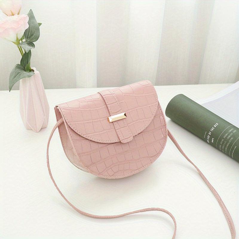 Minimalist Crocodile Embossed Saddle Bag Solid Flap Shoulder Bag