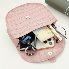 Minimalist Crocodile Embossed Saddle Bag Solid Flap Shoulder Bag