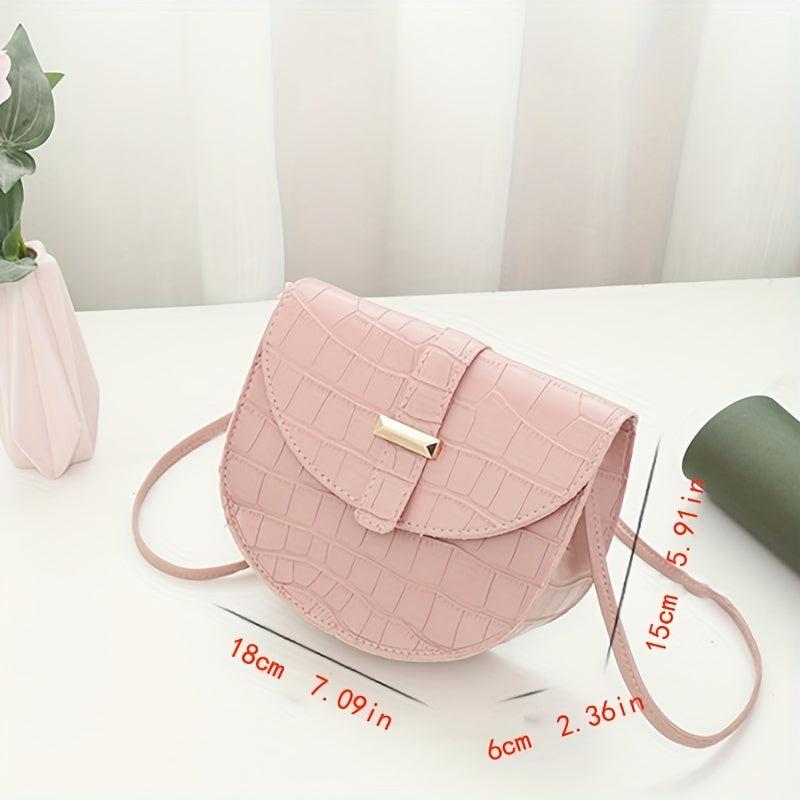 Minimalist Crocodile Embossed Saddle Bag Solid Flap Shoulder Bag