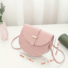 Minimalist Crocodile Embossed Saddle Bag Solid Flap Shoulder Bag