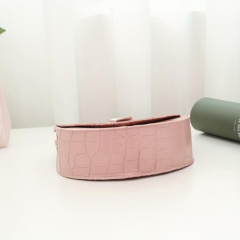 Minimalist Crocodile Embossed Saddle Bag Solid Flap Shoulder Bag