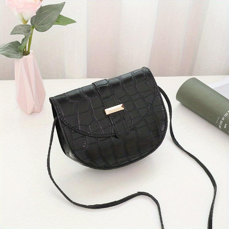 Minimalist Crocodile Embossed Saddle Bag Solid Flap Shoulder Bag