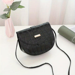 Minimalist Crocodile Embossed Saddle Bag Solid Flap Shoulder Bag