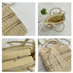 Straw Summer Beach Bag Woven Tote Women's Handbag Purse Travel Vacation