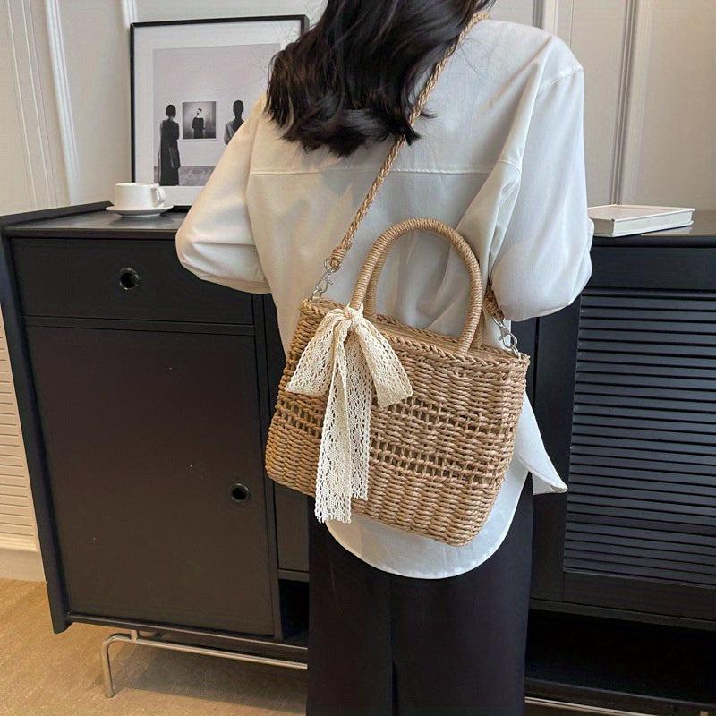 Straw Summer Beach Bag Woven Tote Women's Handbag Purse Travel Vacation