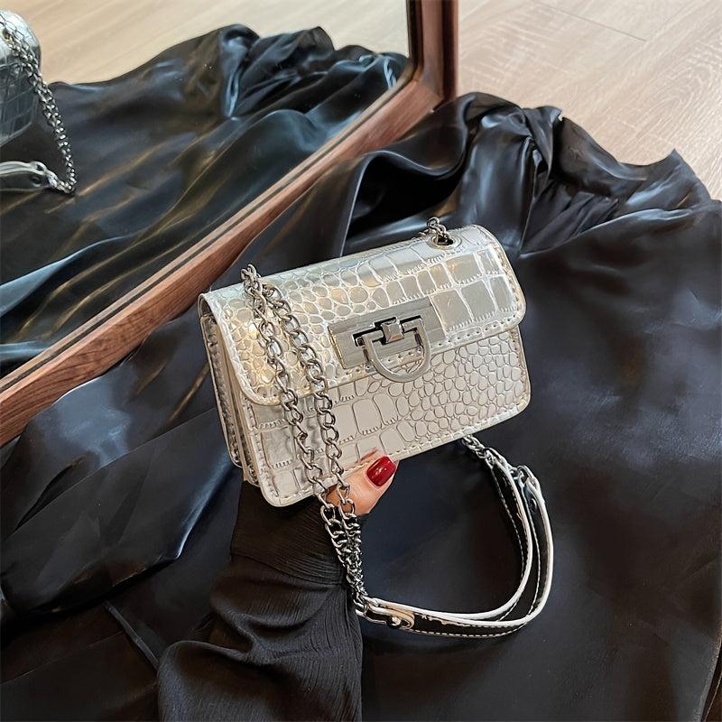 Stylish Croc Embossed Shoulder Bag Lightweight Purse