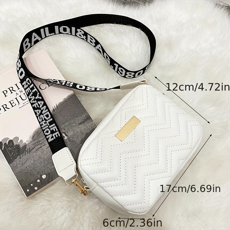 Wide Strap Cube Crossbody Bag Textured Classic Shoulder Bag