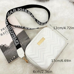 Wide Strap Cube Crossbody Bag Textured Classic Shoulder Bag