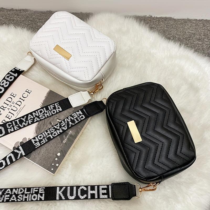 Wide Strap Cube Crossbody Bag Textured Classic Shoulder Bag