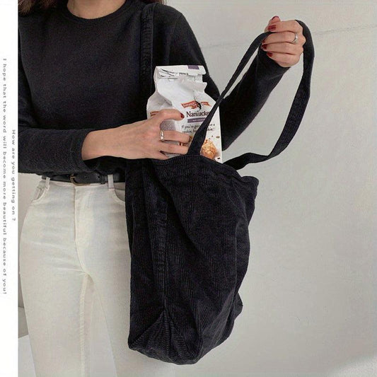 Vintage Corduroy Tote Bag Large Capacity Shoulder Bag Women's Top Handle