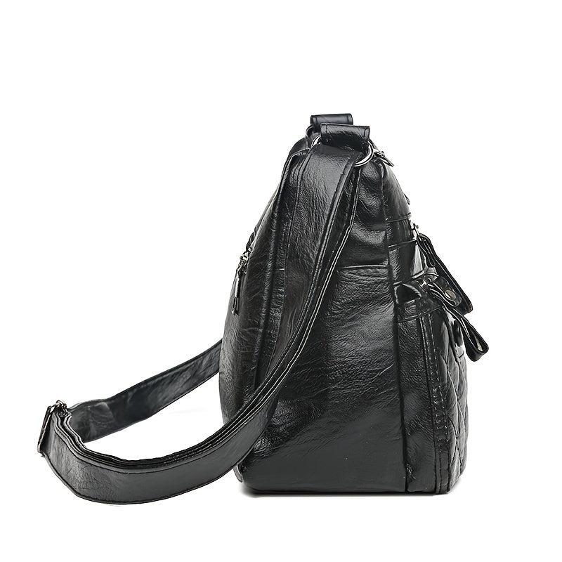 Vintage Quilted Crossbody Bag Retro Layer Shoulder Bag Women's Casual Handbag