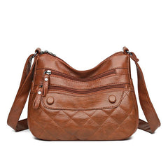 Vintage Quilted Crossbody Bag Retro Layer Shoulder Bag Women's Casual Handbag