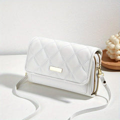 Quilted Pipping Zipper Mini Shoulder Purse Double Zipper Shoulder Bag