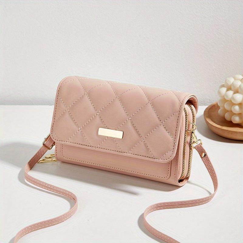 Quilted Pipping Zipper Mini Shoulder Purse Double Zipper Shoulder Bag