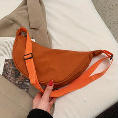 Solid Zipper Shoulder Bag Nylon Durable Crossbody Bag