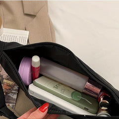 Solid Zipper Shoulder Bag Nylon Durable Crossbody Bag