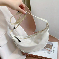 Solid Zipper Shoulder Bag Nylon Durable Crossbody Bag