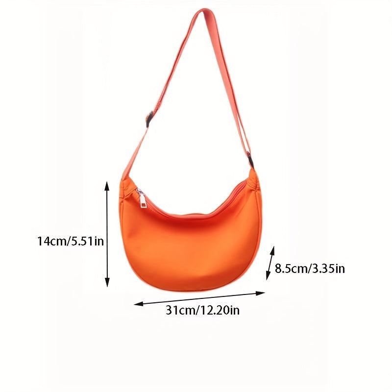Solid Zipper Shoulder Bag Nylon Durable Crossbody Bag