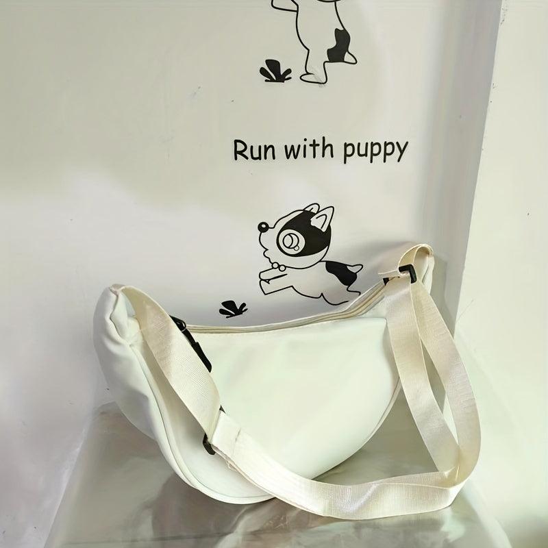 Solid Zipper Shoulder Bag Nylon Durable Crossbody Bag