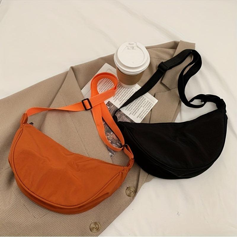 Solid Zipper Shoulder Bag Nylon Durable Crossbody Bag
