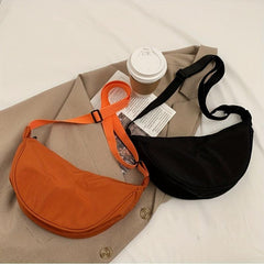Solid Zipper Shoulder Bag Nylon Durable Crossbody Bag