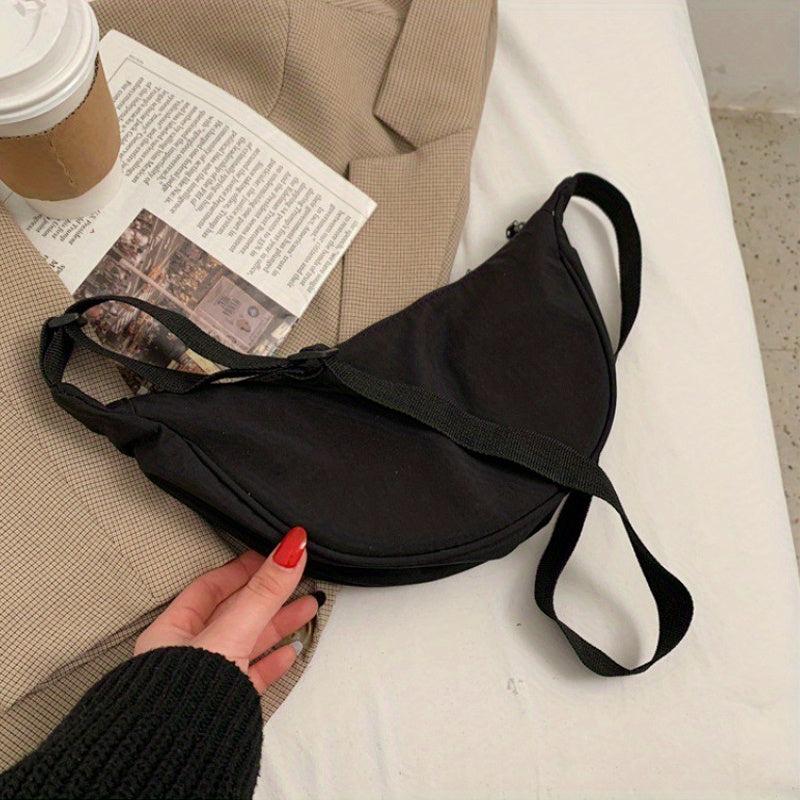 Solid Zipper Shoulder Bag Nylon Durable Crossbody Bag