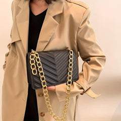 Quilted Detail Chain Crossbody Bag Solid Color All Match Flap Shoulder Bag