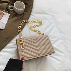 Quilted Detail Chain Crossbody Bag Solid Color All Match Flap Shoulder Bag