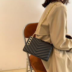 Quilted Detail Chain Crossbody Bag Solid Color All Match Flap Shoulder Bag