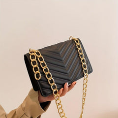 Quilted Detail Chain Crossbody Bag Solid Color All Match Flap Shoulder Bag