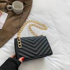 Quilted Detail Chain Crossbody Bag Solid Color All Match Flap Shoulder Bag