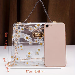 Daisy Pattern Shoulder Chain Bag Turn Lock Handbag Women's Purse