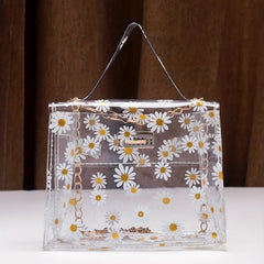Daisy Pattern Shoulder Chain Bag Turn Lock Handbag Women's Purse
