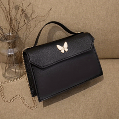 Butterfly Decor Flap Shoulder Bag PU Leather Versatile Square Handbag