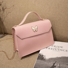 Butterfly Decor Flap Shoulder Bag PU Leather Versatile Square Handbag