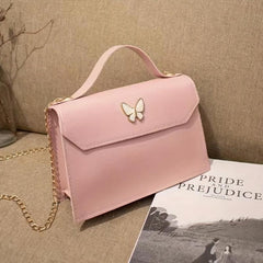 Butterfly Decor Flap Shoulder Bag PU Leather Versatile Square Handbag