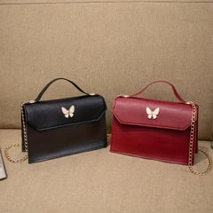 Butterfly Decor Flap Shoulder Bag PU Leather Versatile Square Handbag