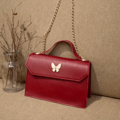 Butterfly Decor Flap Shoulder Bag PU Leather Versatile Square Handbag