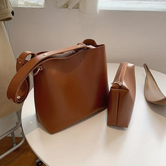 PU Leather Shoulder Bag with Little Pouch Crossbody Bag