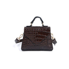 Crocodile Embossed Top Handle Purse Solid Flap Satchel Bag