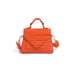 Crocodile Embossed Top Handle Purse Solid Flap Satchel Bag