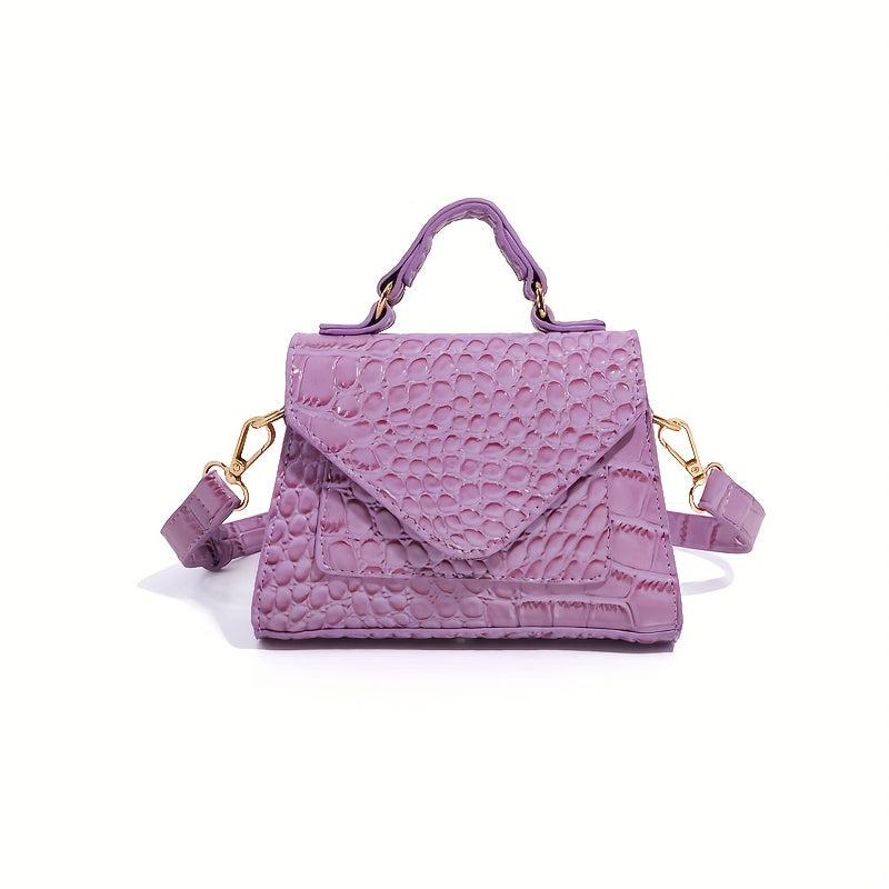 Crocodile Embossed Top Handle Purse Solid Flap Satchel Bag